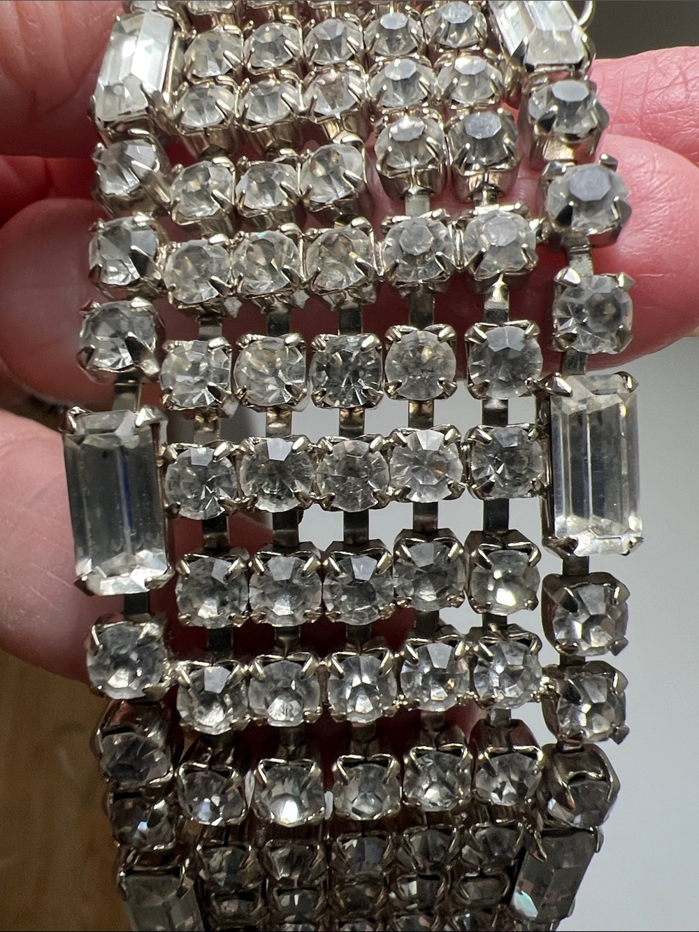 Sparkly Crystal Multi-Row Statement Bracelet - Silver - Vintage - Picture 7 of 16